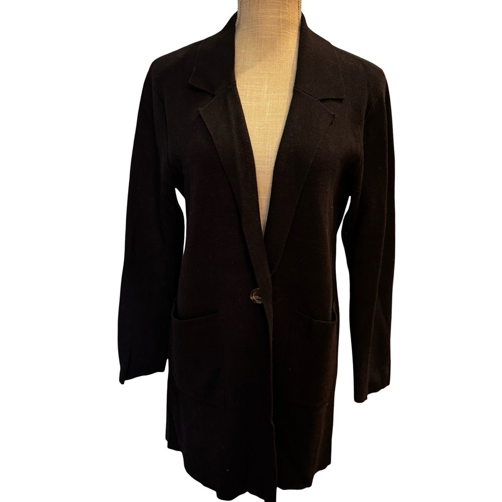 Nine West Classic Black Ponte Knit Cardigan Jacket